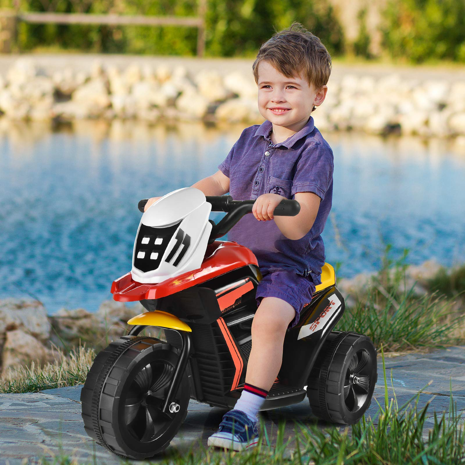 Costzon Kids Motorcycle, Battery Powered 3 Wheel Ride On Toy, Electric Ride On Motorcycle w/Music (Black)