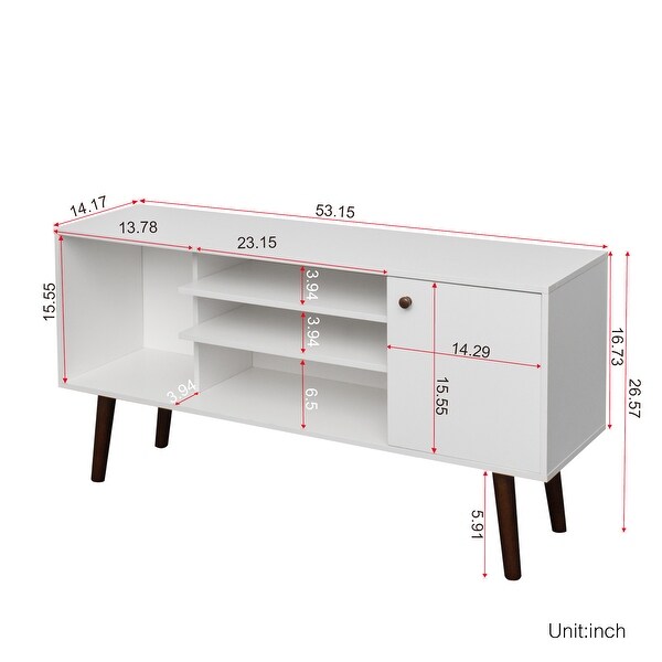 53'' Mid-Century Living Room TV Stand with Wooden LegsandStorage， up to 55 In