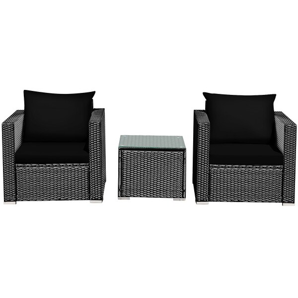 Costway 3PCS Patio Rattan Wicker Furniture Set Sofa Table W/Cushion