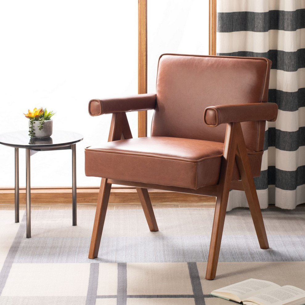 Katie Mid Century Accent Chair Cognac PU/ Walnut   Modern   Armchairs And Accent Chairs   by Virgil Stanis Design  Houzz