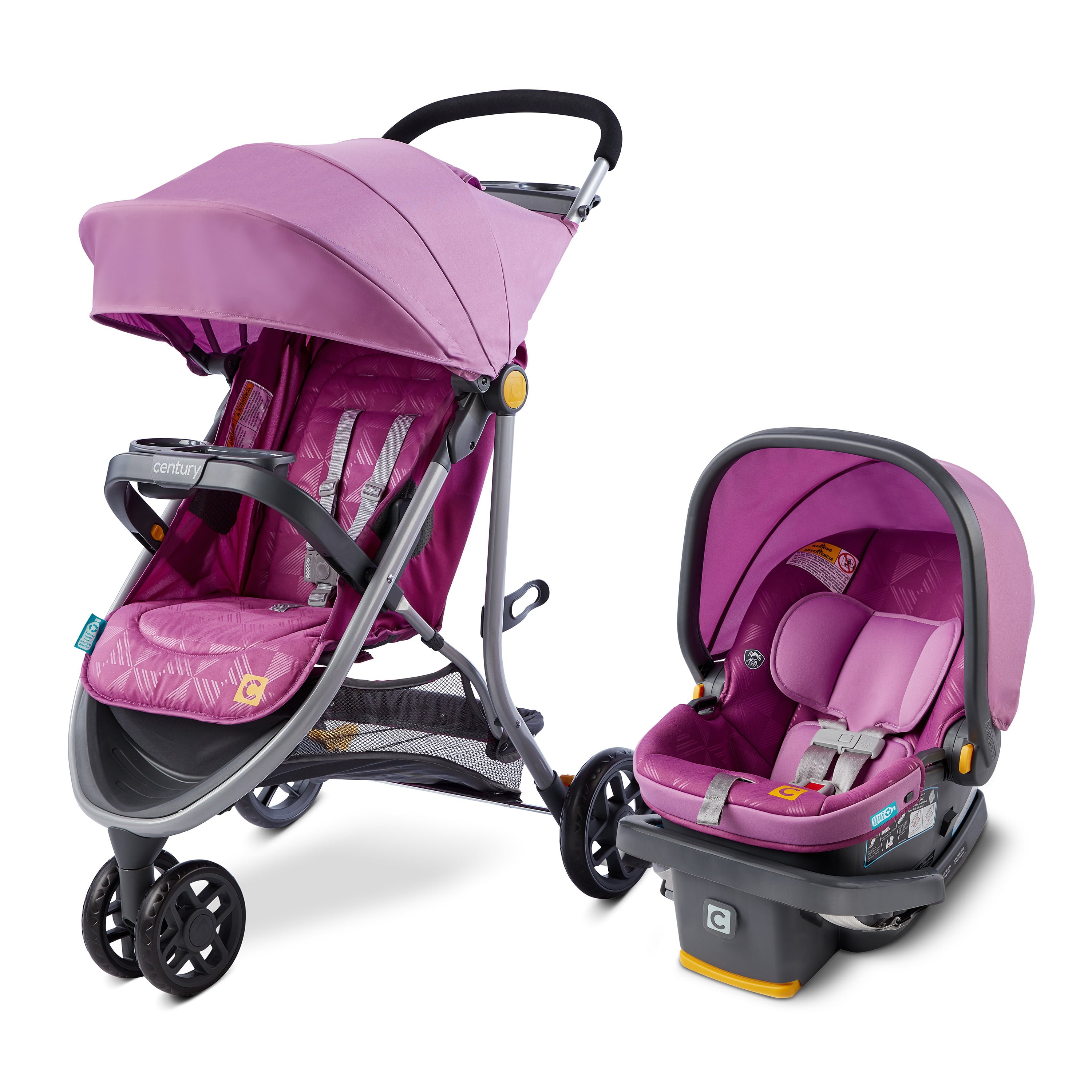 Century Stroll On 3-Wheel 2-in-1 Lightweight Travel System, Berry