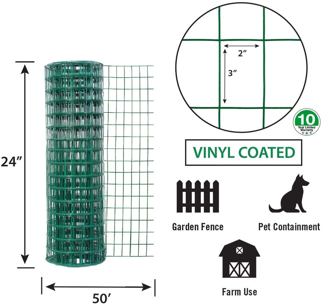 Fencer Wire 16 Gauge Green Vinyl Coated Welded Wire Mesh Size 2 inch X 3 inch (2 ft. x 50 ft.)