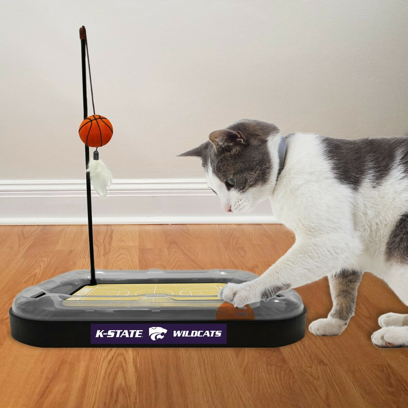 Pets First NCAA Kansas State Wildcats Cat Scratcher Mat Toy with Catnip Plush and Feather Cat Toy 5-in-1 Kitty Toy