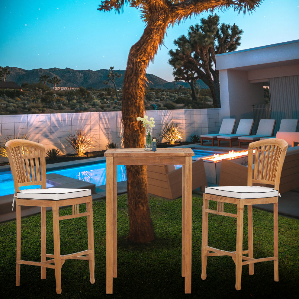 3 Piece Teak Wood Orleans Intimate Patio Bistro Bar Set including 27 quotBar Table   Transitional   Outdoor Pub And Bistro Sets   by Chic Teak  Houzz