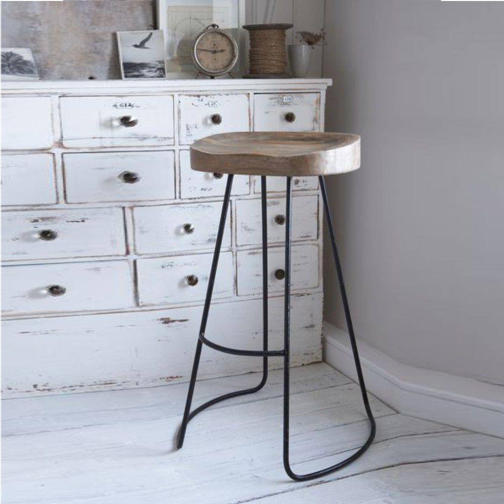 THE URBAN PORT Brown and Black Small Wooden Saddle Seat Barstool with Tubular Metal Base UPT-37910