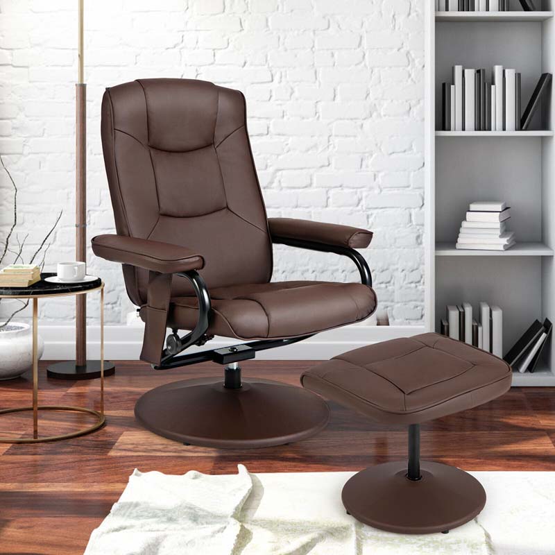 360° Swivel Massage Recliner Chair with Ottoman, Faux Leather Lounge Armchair for Living Room Bedroom Office