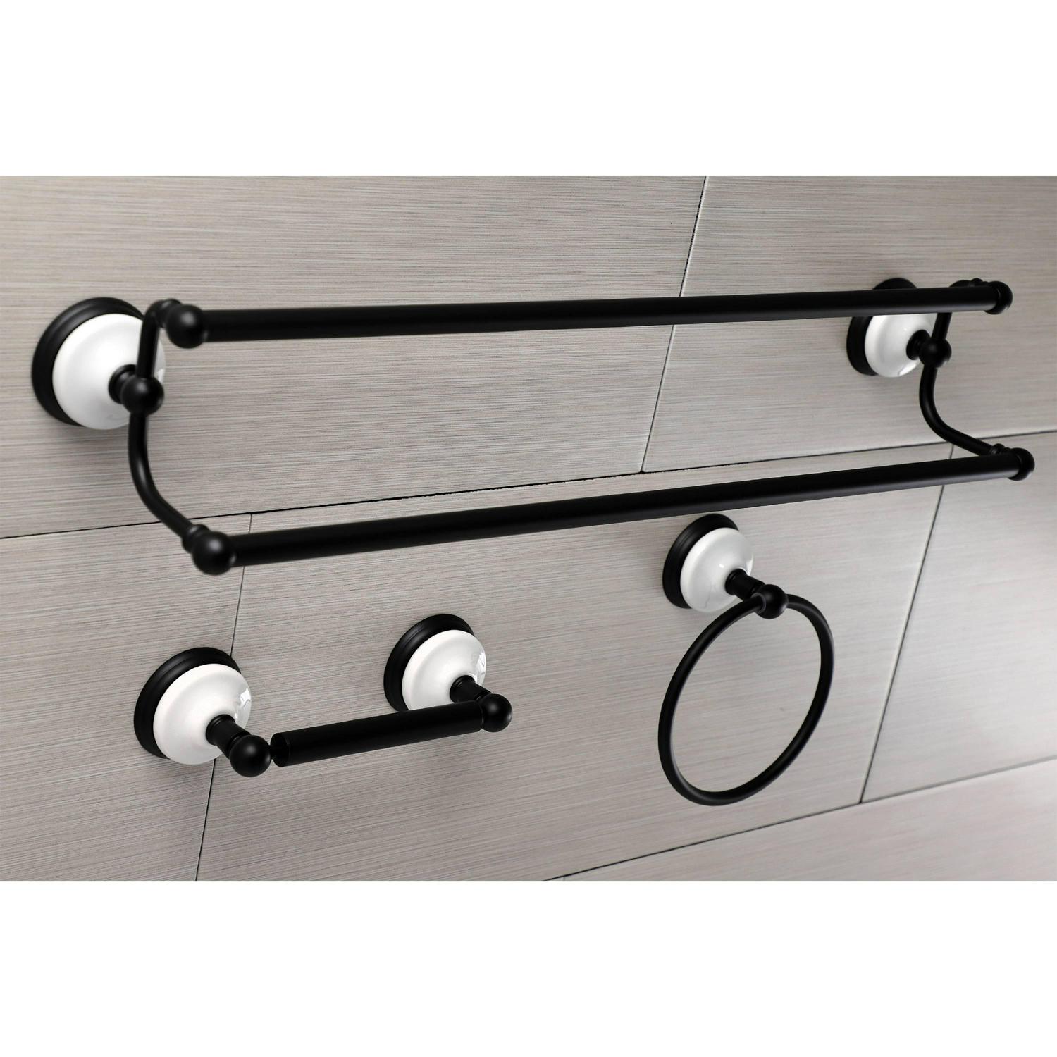 Kingston Brass BAK111348MB Victorian 3-Piece Bathroom Accessory Set， Matte Black