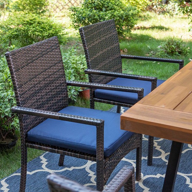 6pc Patio Dining Set With Acacia Wood Table amp Bench And 4 Pe Rattan Chairs Captiva Designs