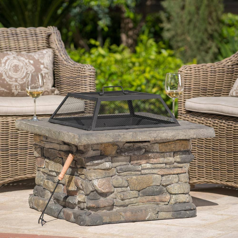 Noble House Corporal 28.50 in. x 22.20 in. Square Natural Stone Fire Pit 2555