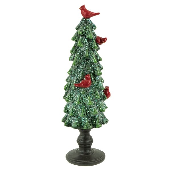 Glittered Christmas Tree with Cardinals Decoration