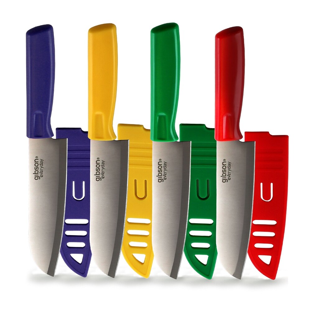 Gibson Everyday Grantville 4 Piece 6 Inch Santoku Knife with Sheath in Assorted Colors   Multi Color