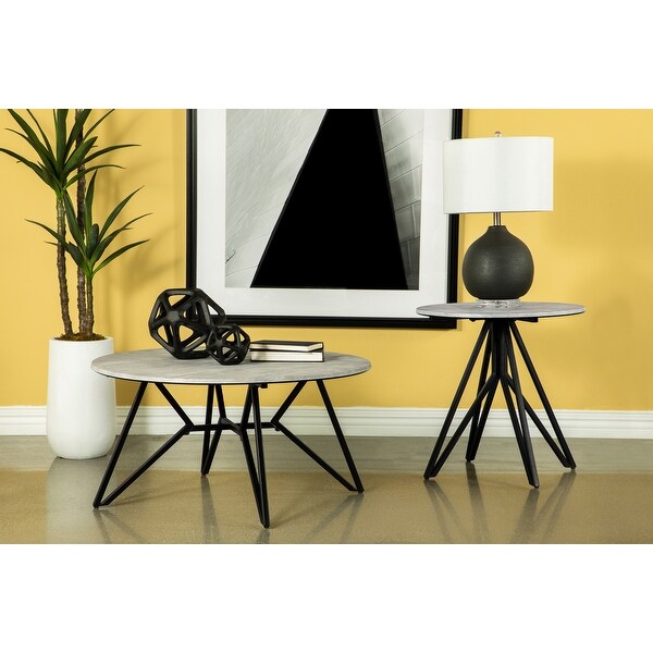 Coaster Furniture Hadi Cement and Gunmetal Round End Table with Hairpin Legs