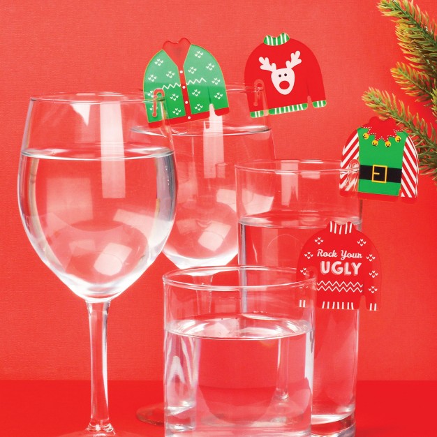 Big Dot Of Happiness Ugly Sweater Holiday And Christmas Party Wine Glass Charms Acrylic Drink Markers Set Of 20