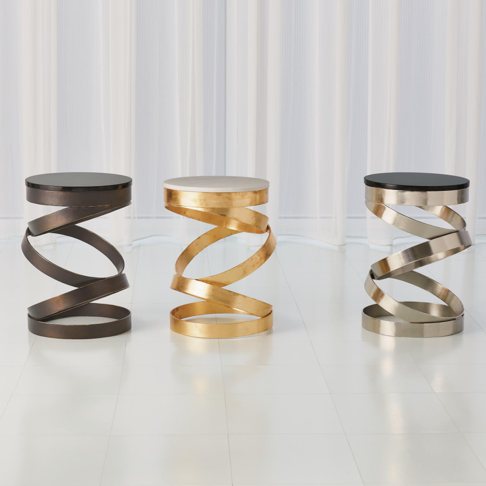 Luxe Modern Stacked Gold Rings Accent Table Round White Marble Open Metal Brass   Contemporary   Side Tables And End Tables   by My Swanky Home  Houzz