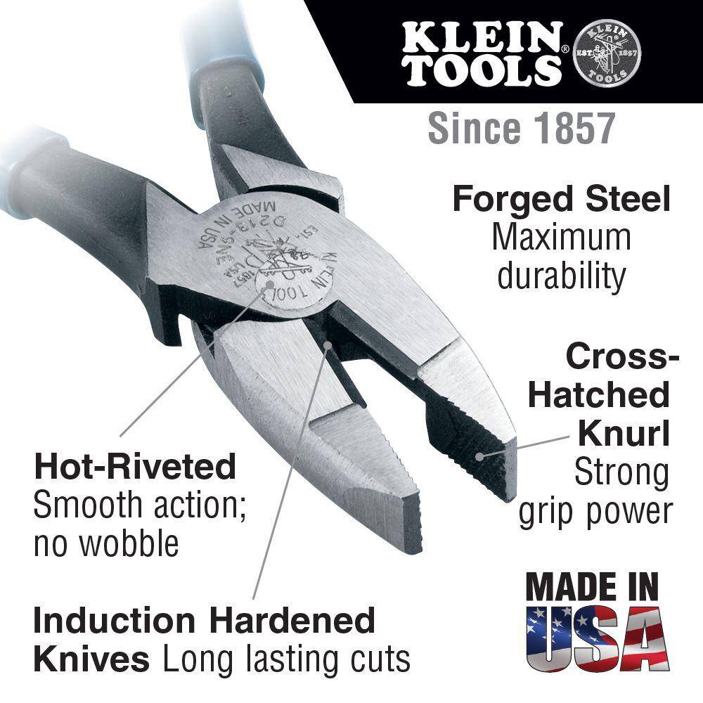 Klein Tools 9 in. 2000 Series High Leverage Side Cutting Pliers for Heavy Duty Cutting D2000-9NE