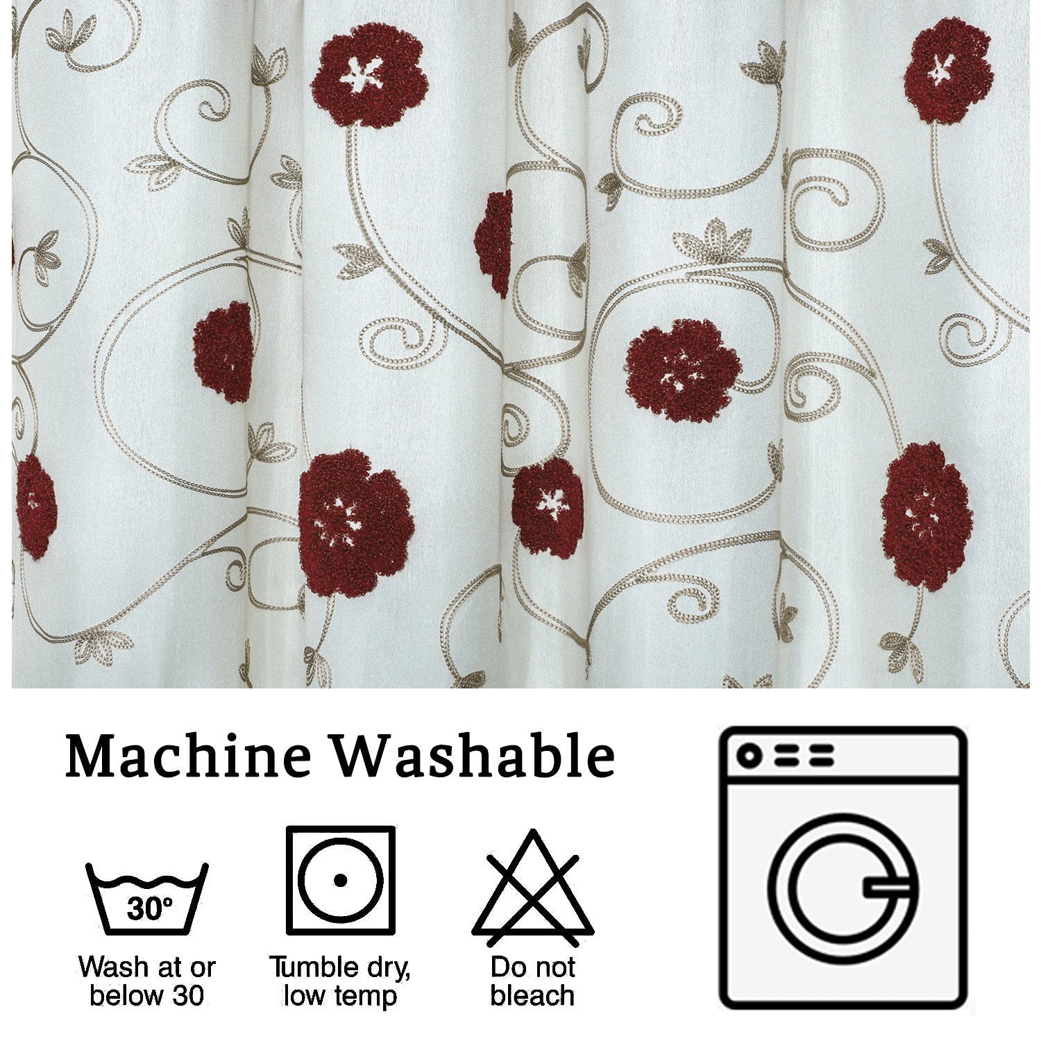 HIG Luxurious Farmhouse Unique Floral Emboridered Cloth Fabric Shwoer Curtain 72x72 Extra Long Bathroom Curtain