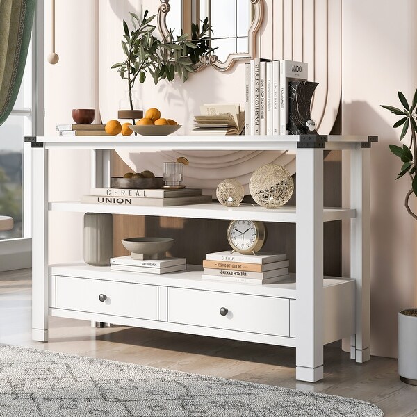 Console Table Sofa Table with 2 Drawers and 2 Shelves|White