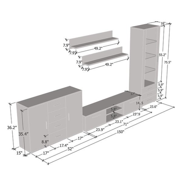 Soho 2 Modern Wall Unit Entertainment Center with 16 Color LED Lights