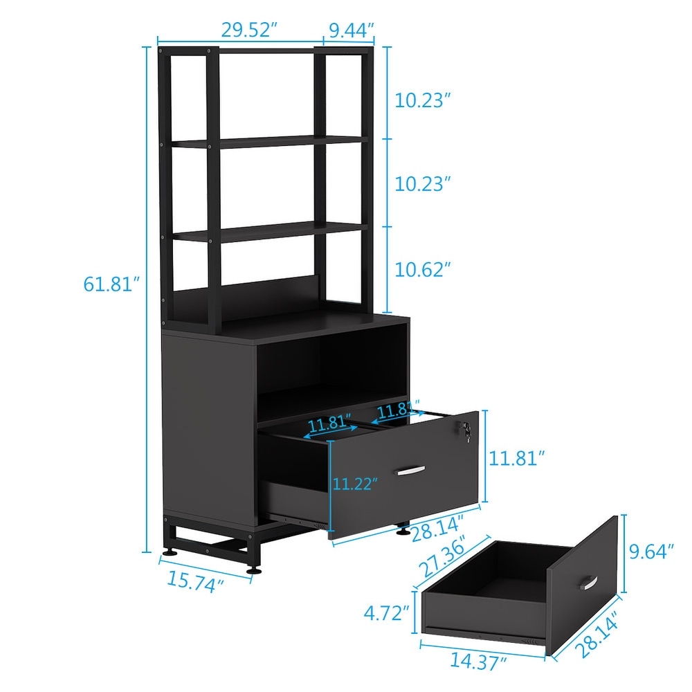 Bookshelf Bookcase with Open Storage Shelves 2 Drawer