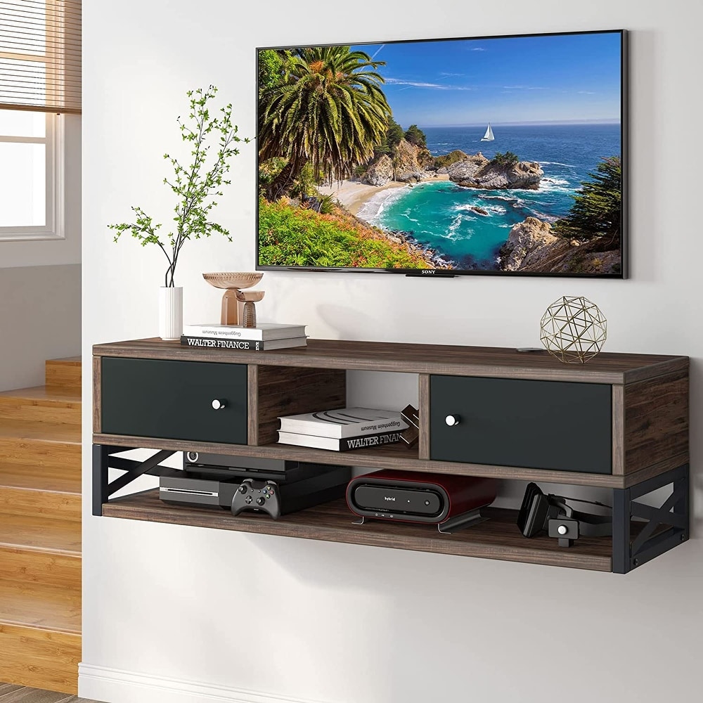 Floating TV Stand with Doors  3 Tier Media Console TV Floating Shelf