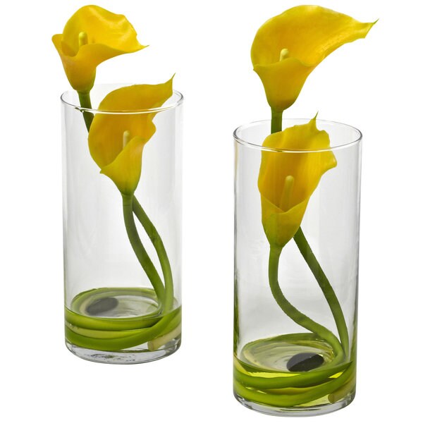 Nearly Natural Double Calla Lily w/Cylinder (Set of 2)