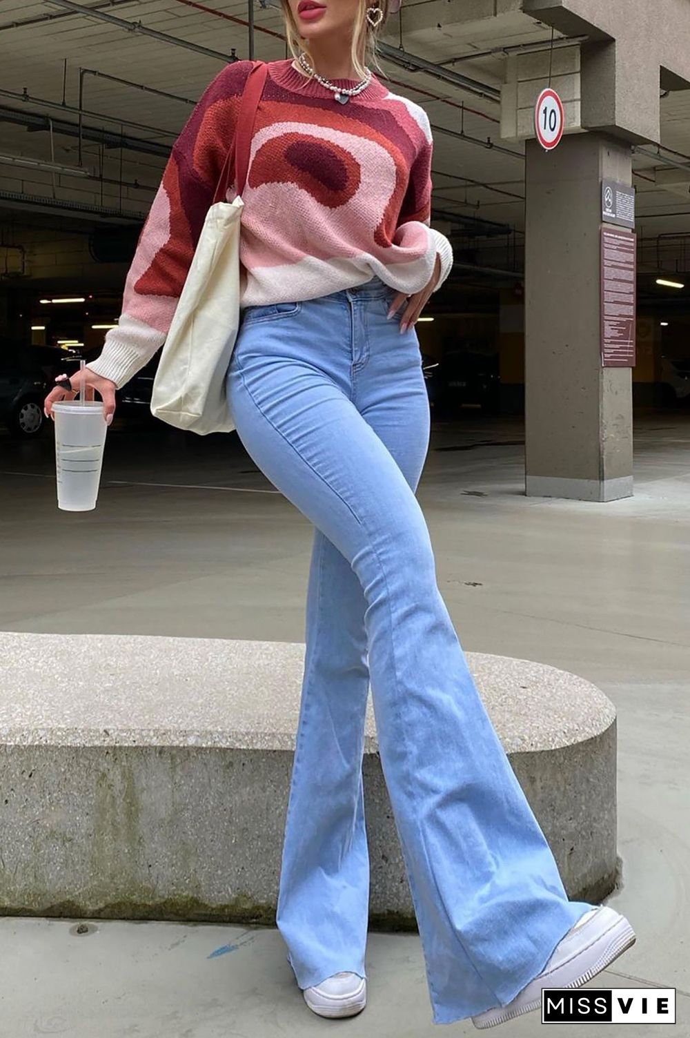 High Waist Zipper Stretch Flare Jeans Pants