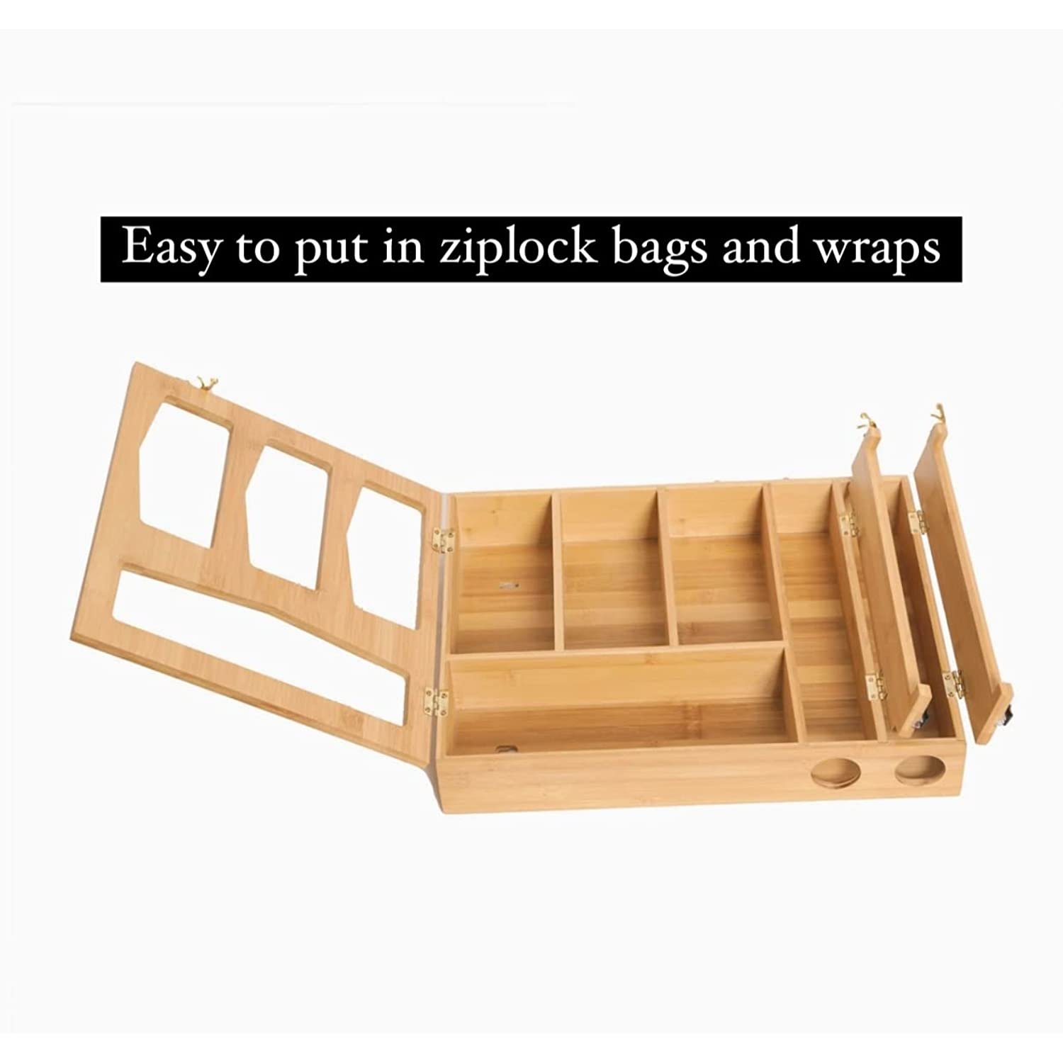 6 in 1 Bamboo ziplock bag organizer storage for kitchen drawer wall with foil and plastic