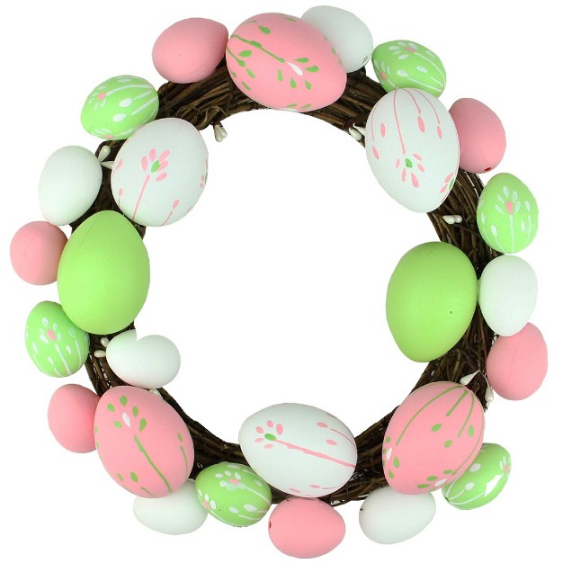 Unlit Floral Stem Easter Egg Spring Grapevine Wreath White green