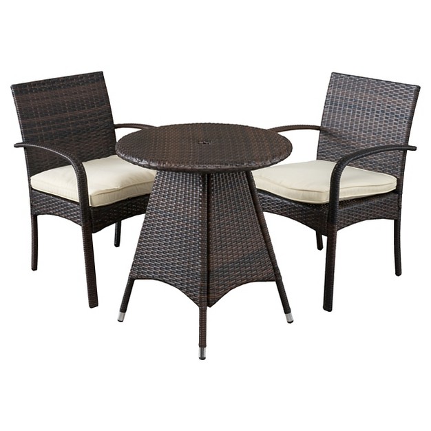 Peterson 3pc Wicker Patio Bistro Set With Cushions Brown Christopher Knight Home