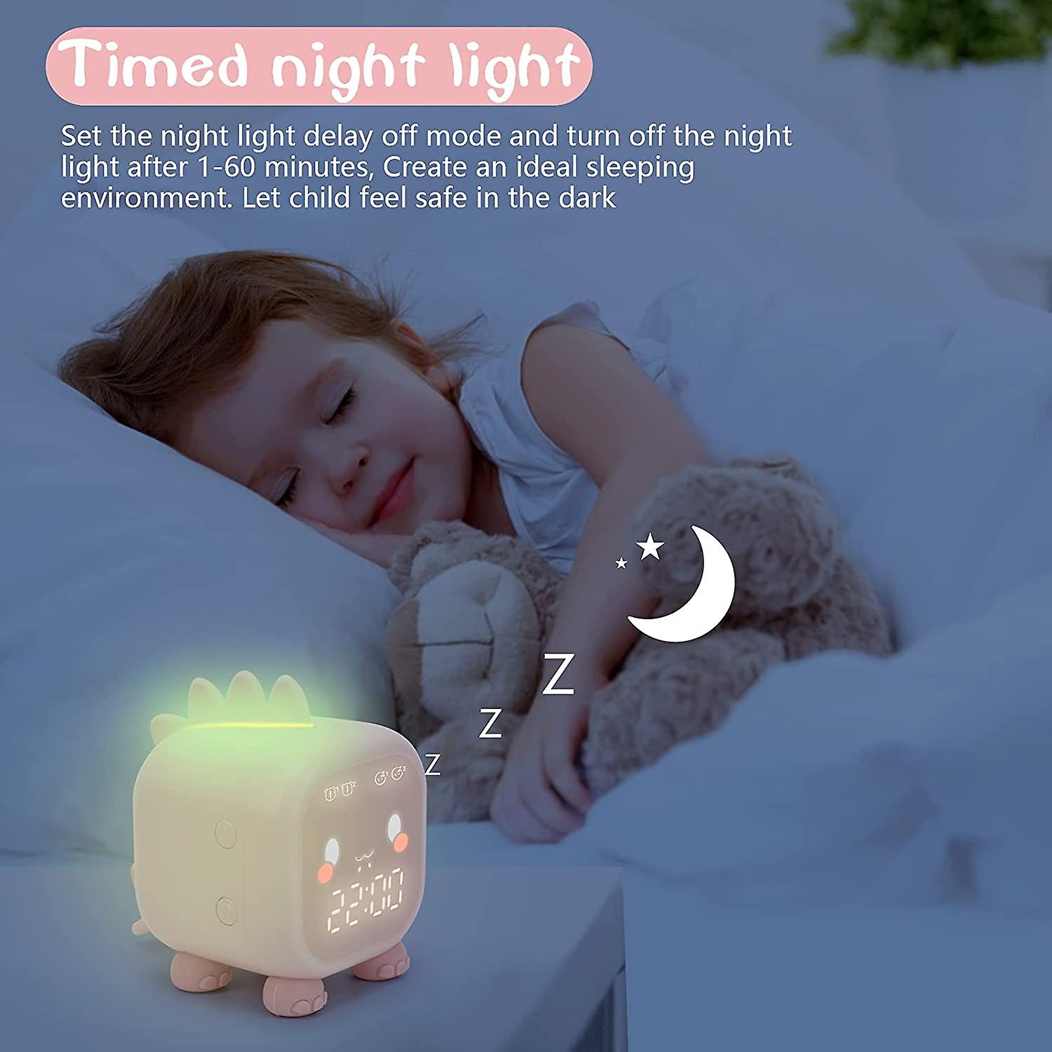 Kids Alarm Clock， Digital Alarm Clock For Kids Bedroom， Cute Dinosaur Alarm Clock Children's Sleep Trainer， Wake Up Light and Night Light With Usb Alarm