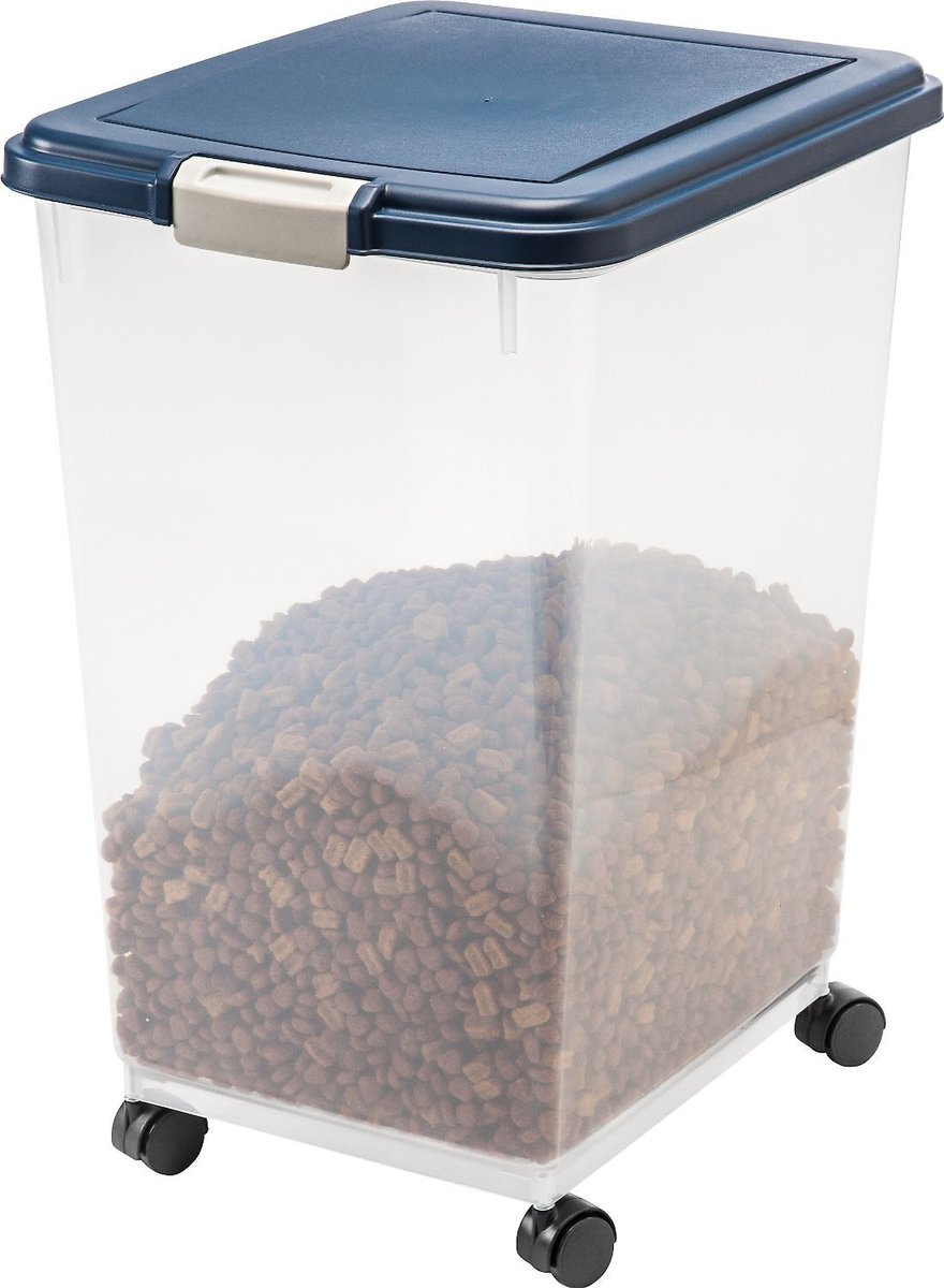 IRIS USA WeatherPro Airtight Dog， Cat， Bird and Small-Pet Food Storage Bin Container with Attachable Casters