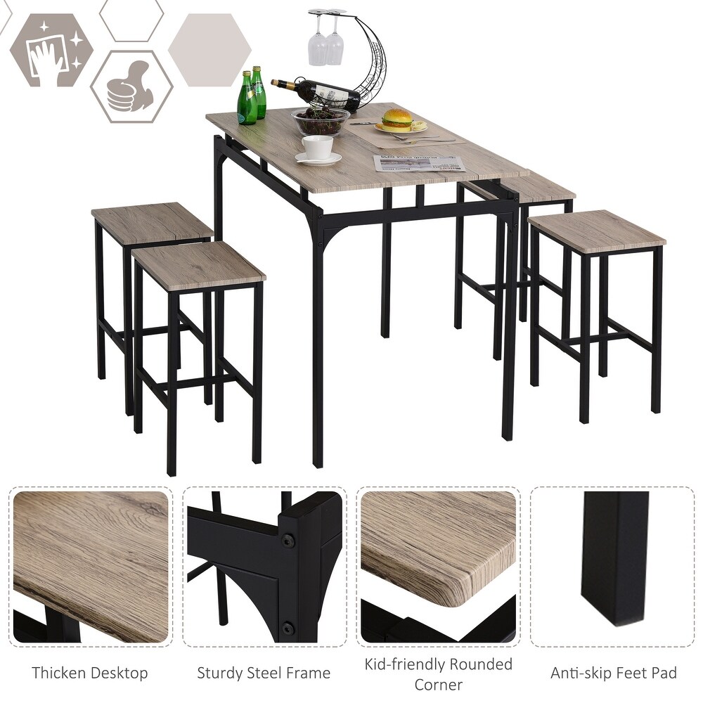 HOMCOM Modern Grey/ Black Industrial 5 piece Counter height Dining Set