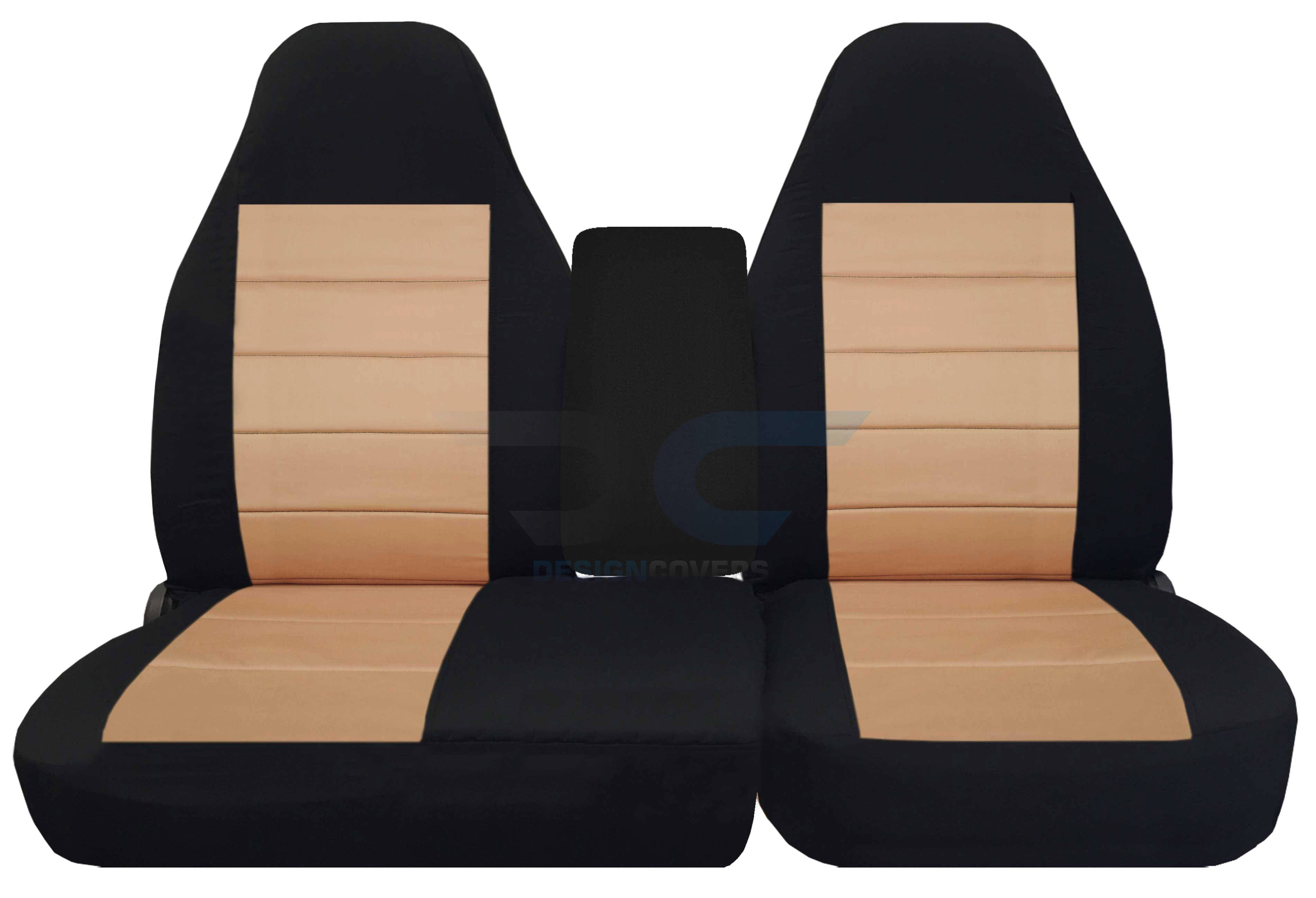 T95-Designcovers Compatible with 2001-2003 Ford F-150 Two-Tone Truck Seat Covers (Front 40/60 Split Bench) with Molded Headrests，Opening Console: Black and Tan Velour