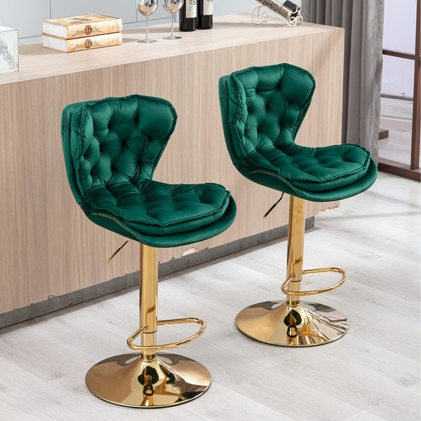 Set of 2 Bar Stools，with Chrome Footrest and Base