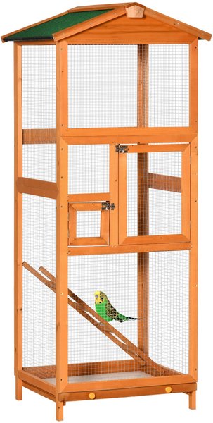 PawHut 65-in Wooden Outdoor Finches Aviary w/Pull Out Tray Bird Cage