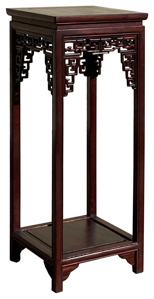 Chinese Medium Brown Stain Square Ru Yi Plant Stand Pedestal Table Hcs7210   Asian   Plant Stands And Telephone Tables   by Golden Lotus Antiques  Houzz