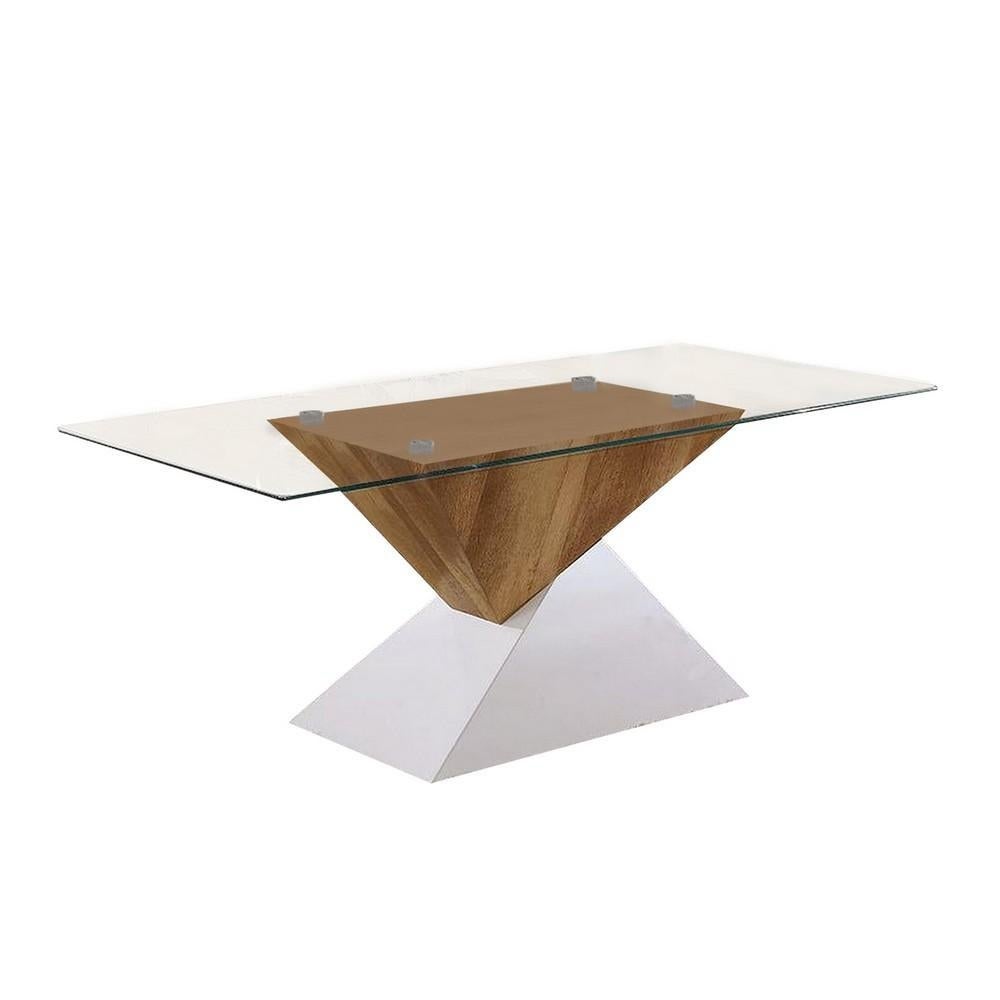 Two Tone Wooden End Table with Pedestal Base， White and Brown - 22 H x 20 W x 20 L