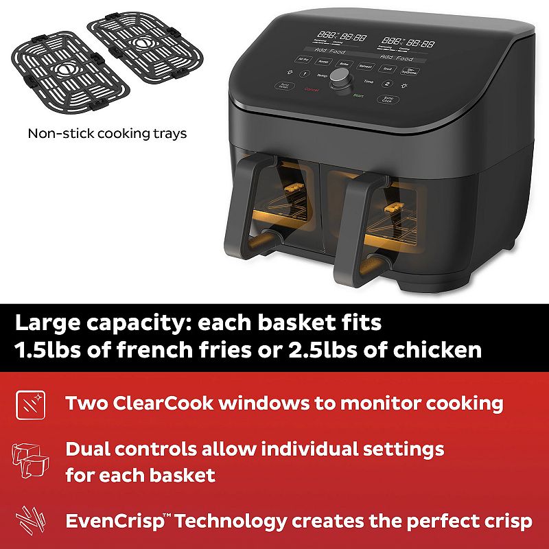 Instant Pot Vortex Plus Black Dual-Basket 8-in-1 Air Fryer with ClearCook