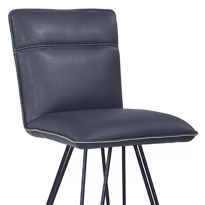 Metal Leather Upholstered Bar Height Stool with Hairpin Style Legs， Set of 2， Blue and Black