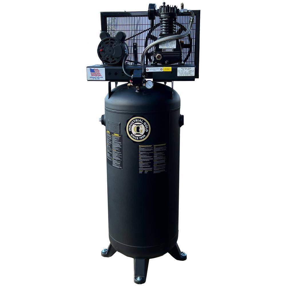 Industrial Gold 60 Gal. 3.5 HP Vertical 1-Phase Low RPM 125-PSI Electric Air Compressor with Quiet Operation CI51E61V