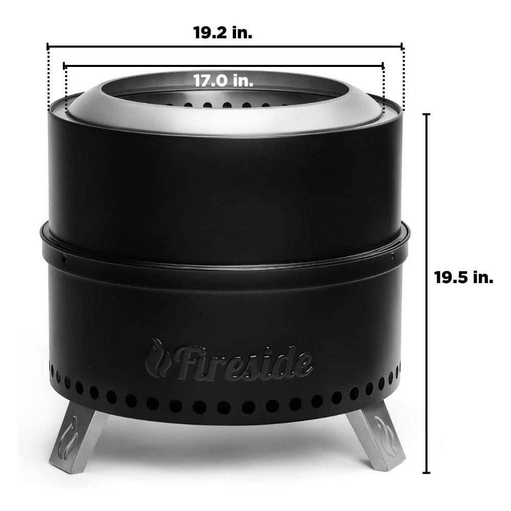 TURBRO 19 in. Smokeless Fire Pit for Outdoor Wood Burning Portable Stainless Steel Stove with Stand Nested Design Black Pluto R19 BK