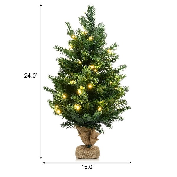 Gymax 24 Mini Artificial Christmas Tree Tabletop PreLit LED Fir Tree