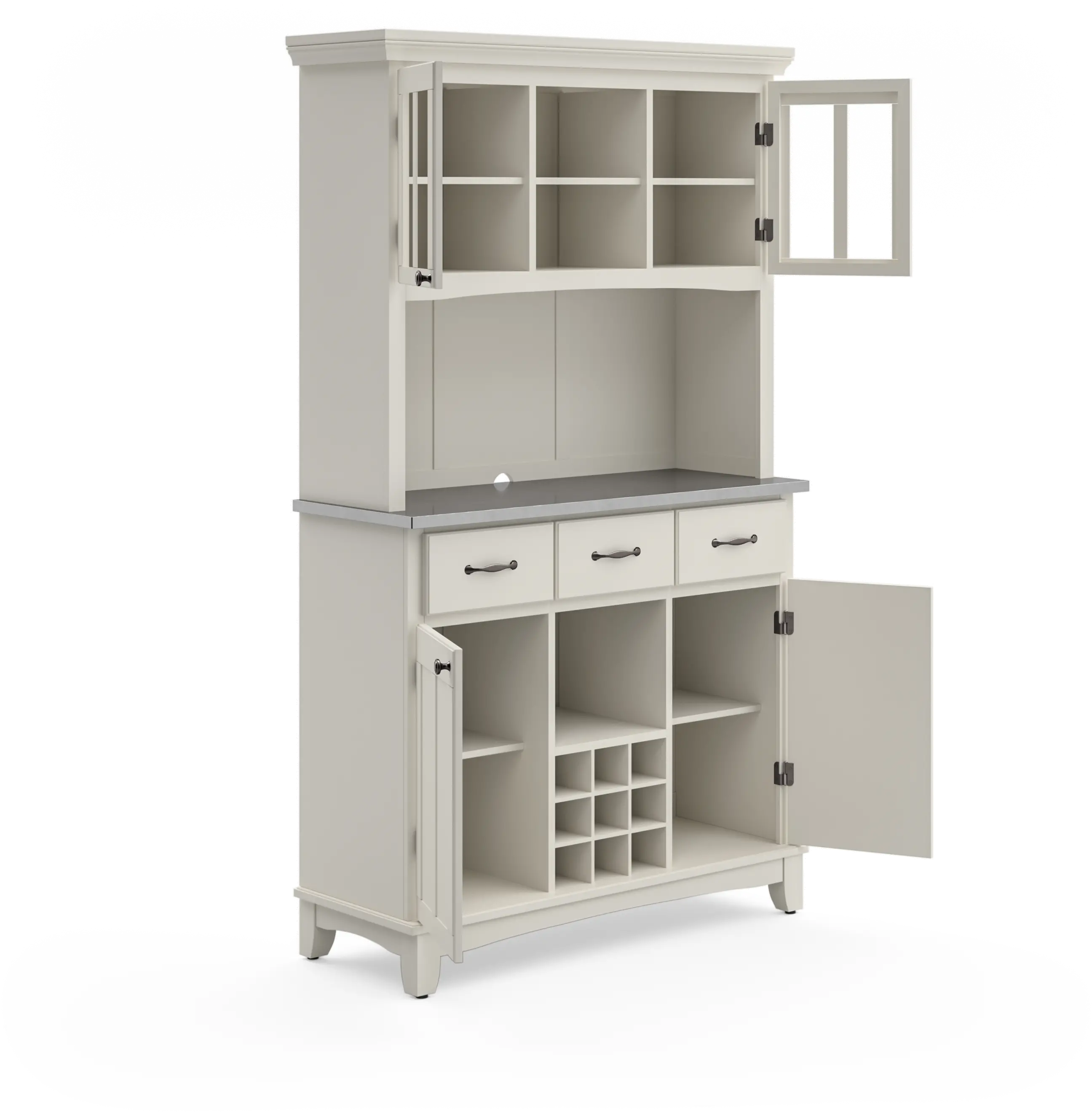 Homestyles Large Off-White with Stainless Steel top Buffet with Hutch