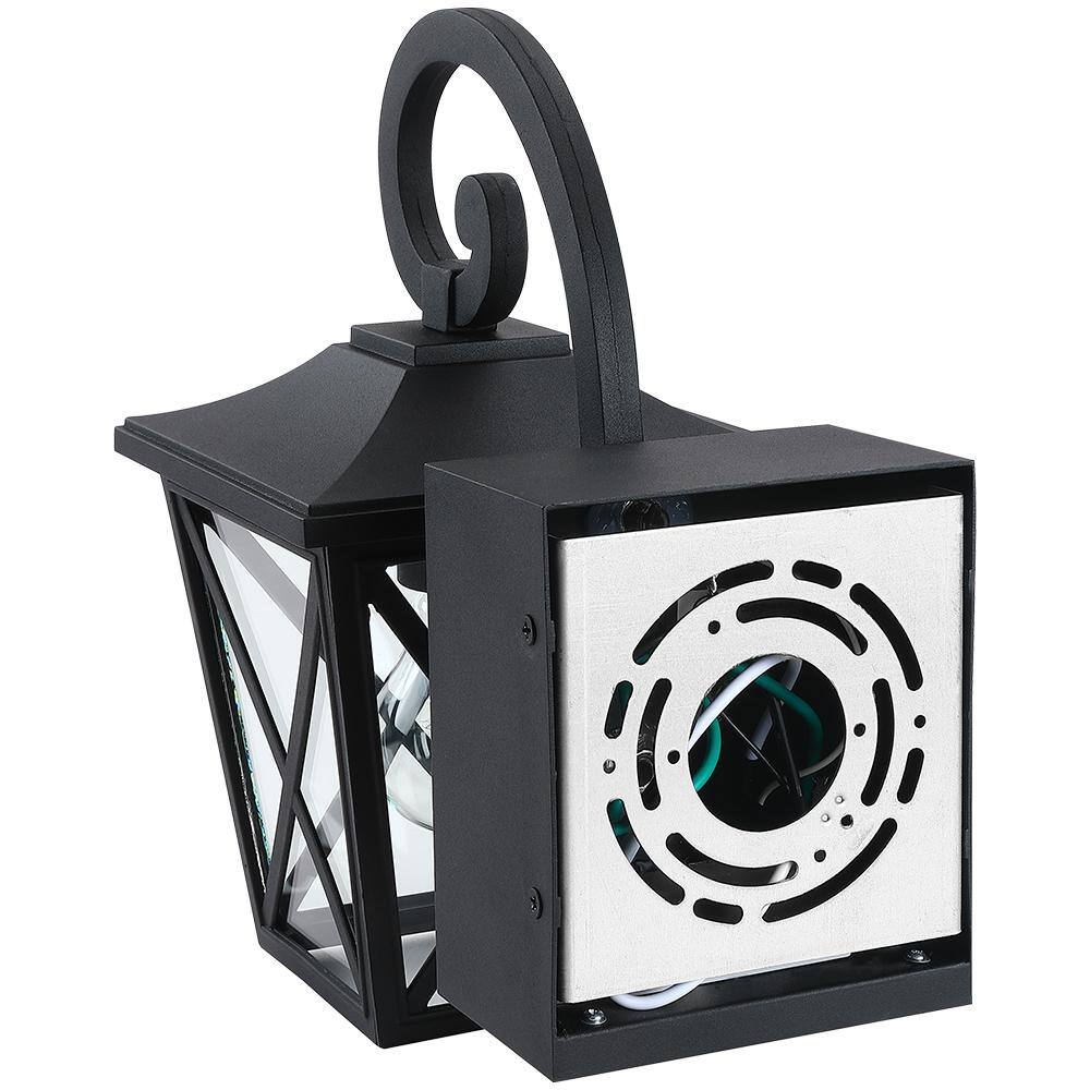 TRUE FINE Glendale 1-Light Black Hardwired Outdoor Wall Lantern Sconce with Built-In GFCI Outlets TD20016OT