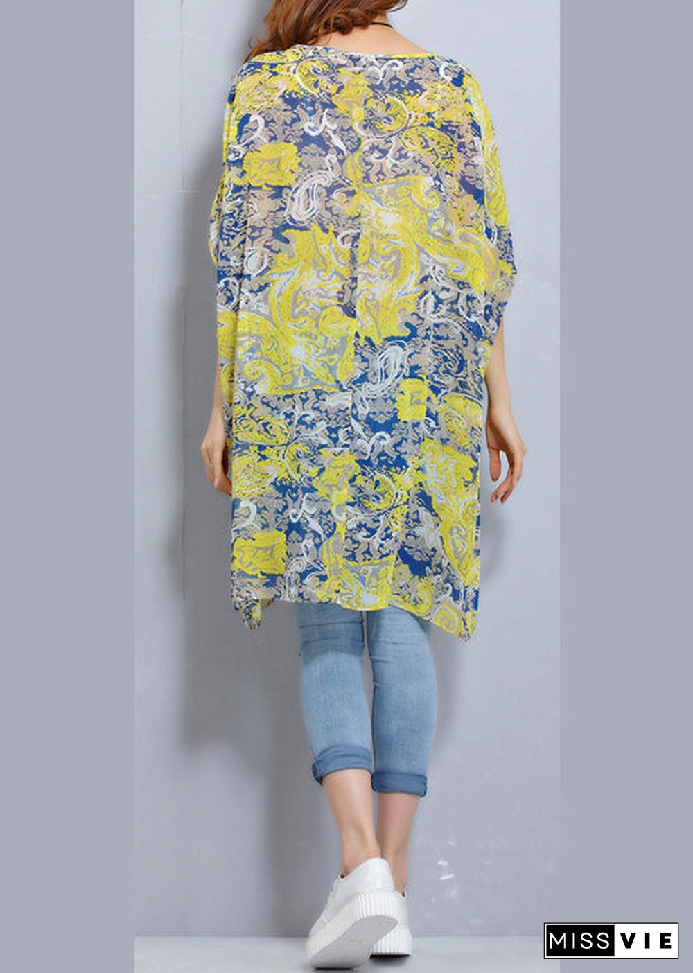 Simple o neck Batwing Sleeve chiffon tunic pattern plus size Photography floral blouses Summer