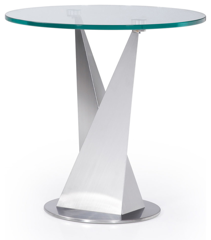 Modern Trimont End Table   Clear Glass with Brushed Stainless Steel Base   Contemporary   Side Tables And End Tables   by Zuri Furniture  Houzz