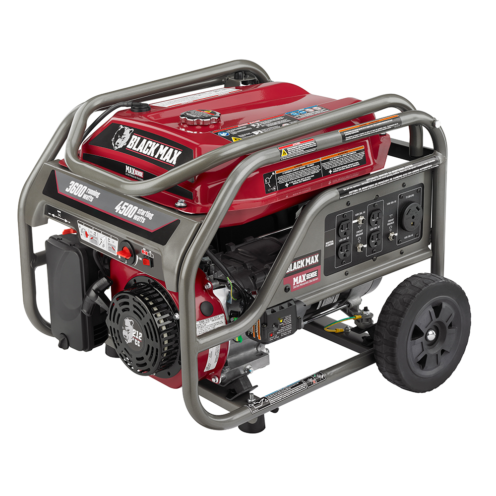 Black Max Portable 3600 Watt Generator with Auto Shutdown， Carb-Compliant