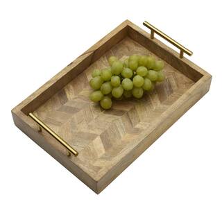 Mikasa Gourmet Basics Galini Chevron Mango Wood Serve Tray with Gold Iron Handles 5286836