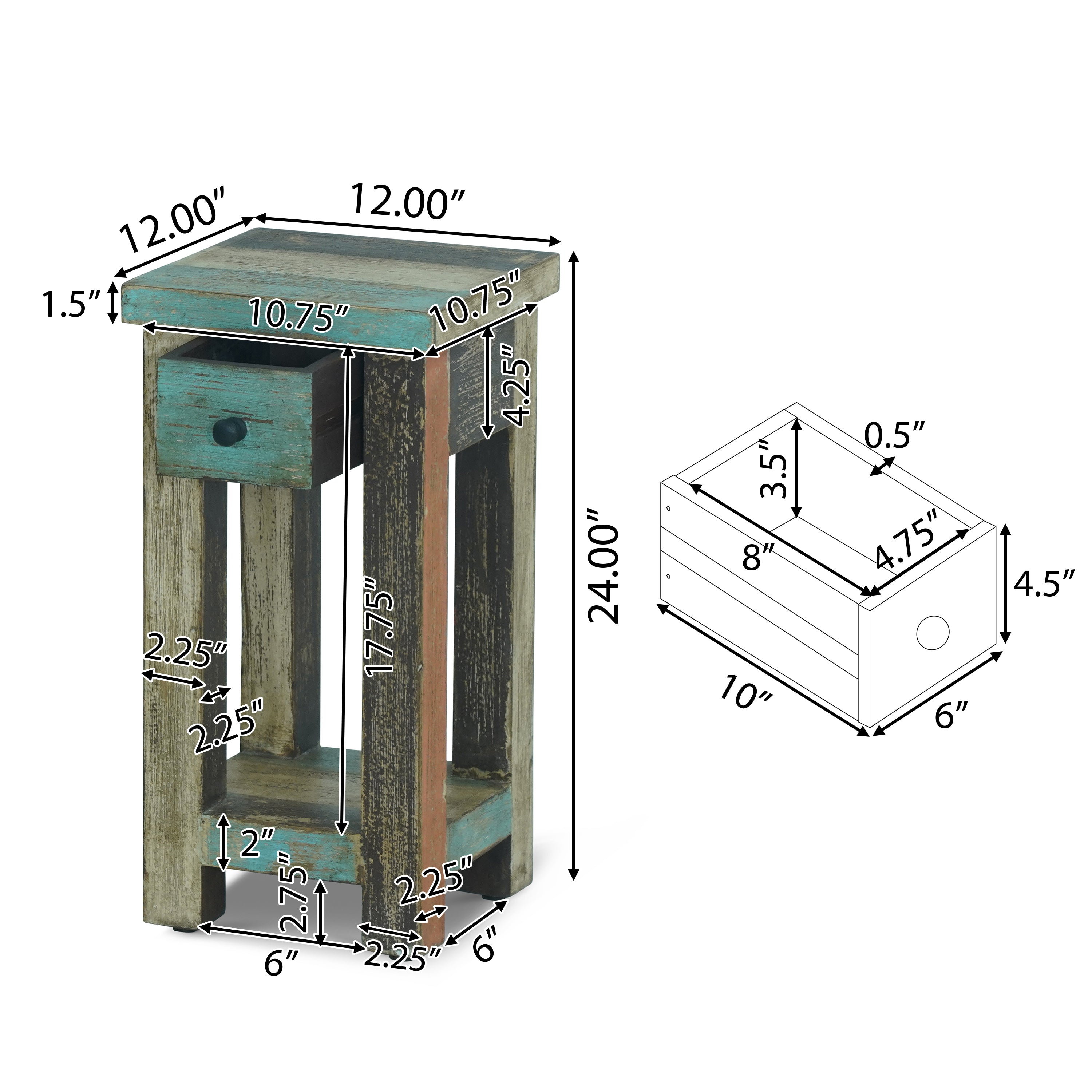 Tracey Boho Handmade Distressed Mango Wood Small Side Table, Multicolored