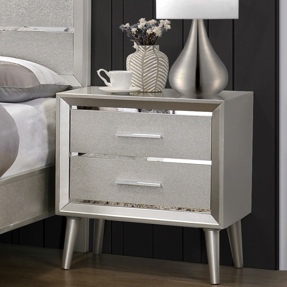 Contemporary Modern Design Metallic 2 Drawer Nightstand